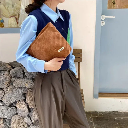 Corduroy Women Cosmetic Bag Cotton Cloth Makeup Pouch Hand Travel Bag Lipstick Organizer Cases Fashion Zipper Clutch Phone Purse